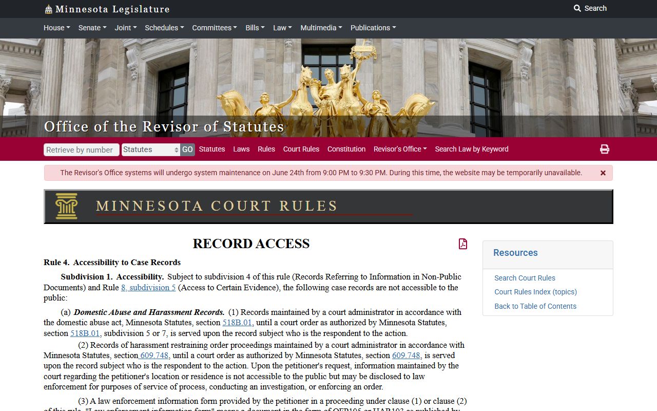 Clay County court dockets Minnesota public access rule