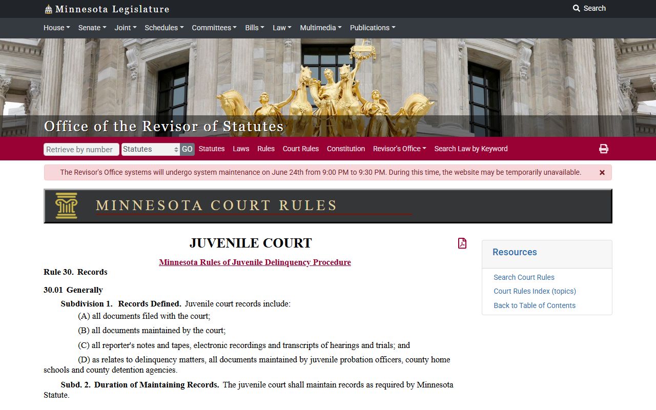 Clay County court dockets juvenile delinquency record rule