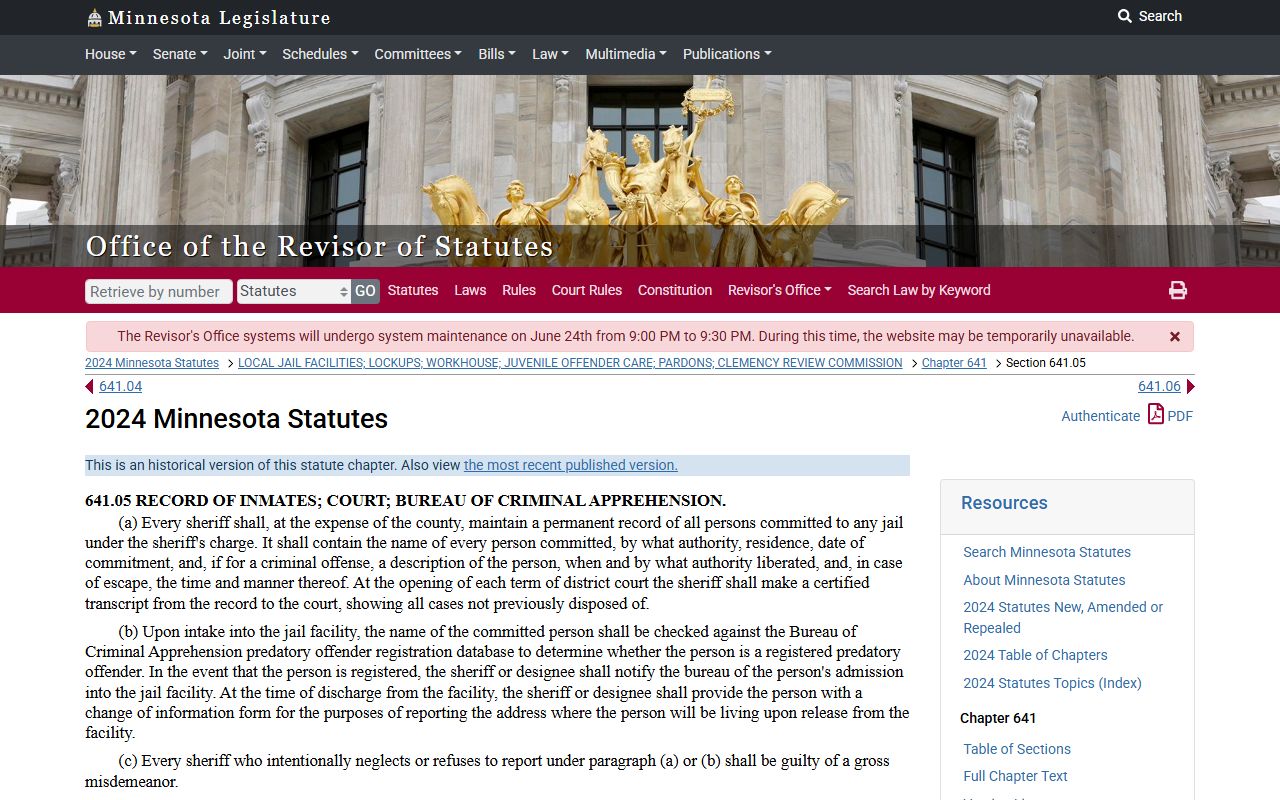 Clay County court dockets Minnesota jail inmate record statute