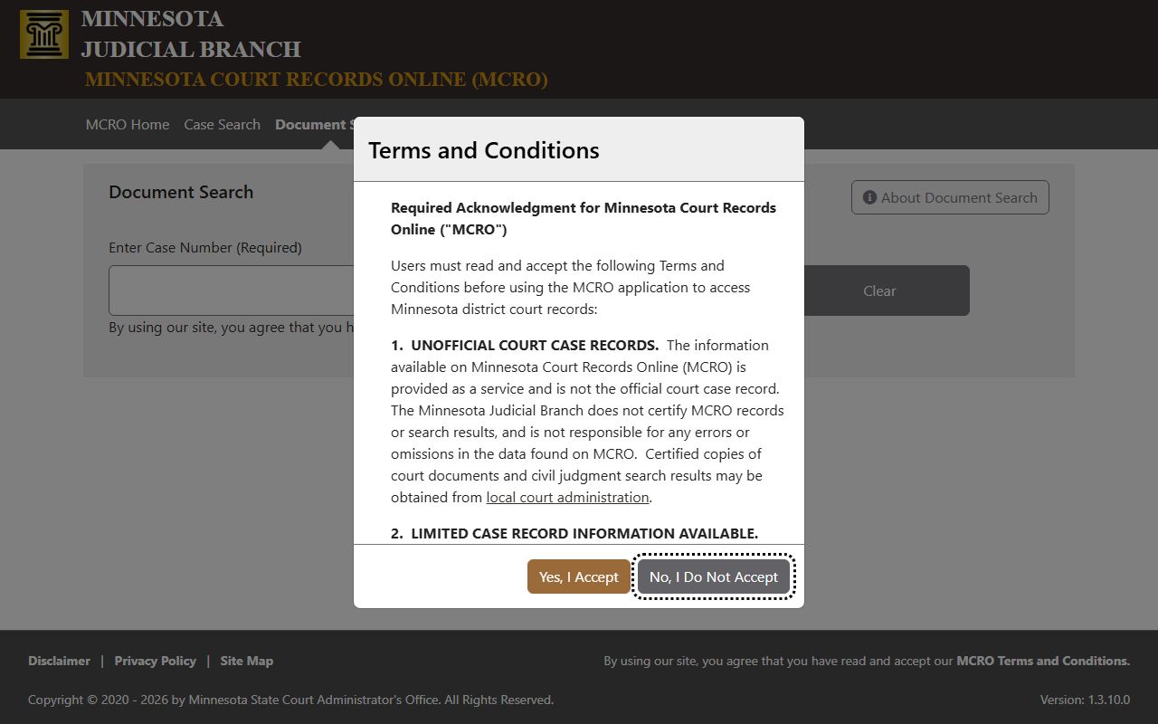 Clay County court records MCRO document search page
