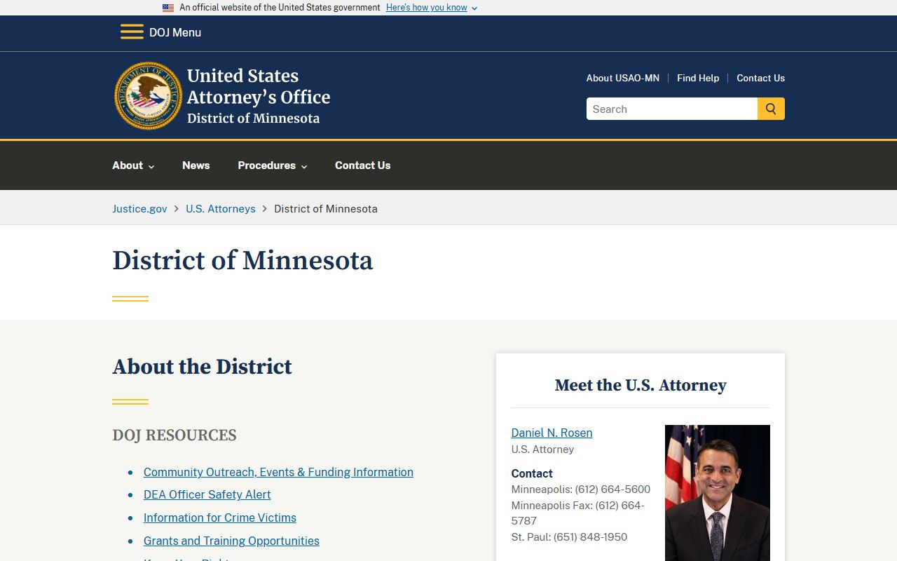 Clay County District Court records and U.S. Attorney Minnesota distinction