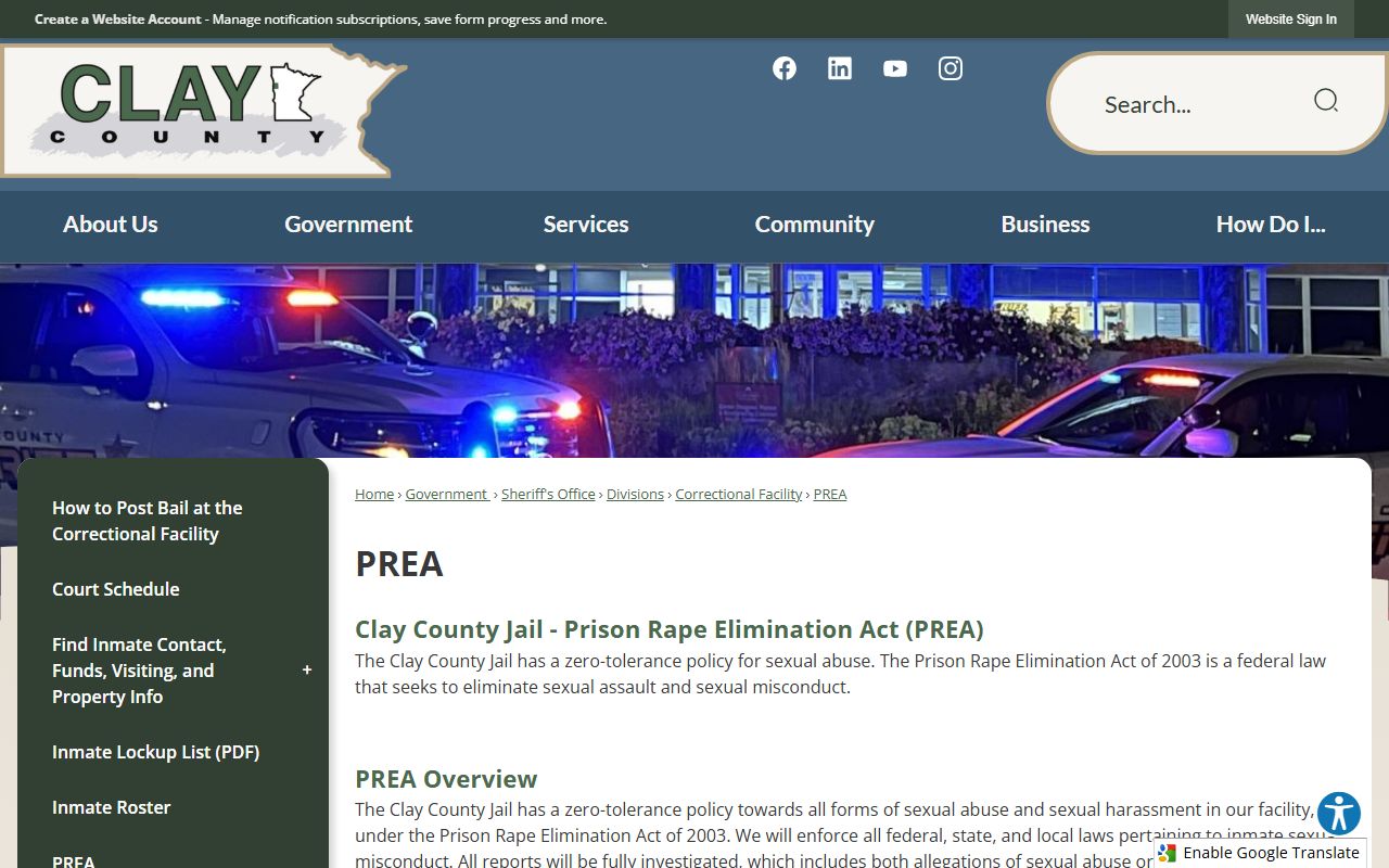 Clay County District Court records and correctional facility PREA distinction