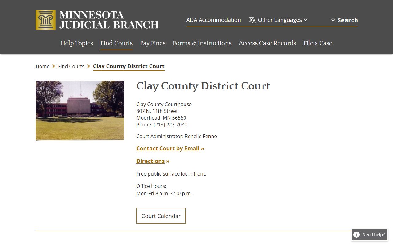 Clay County court records District Court page
