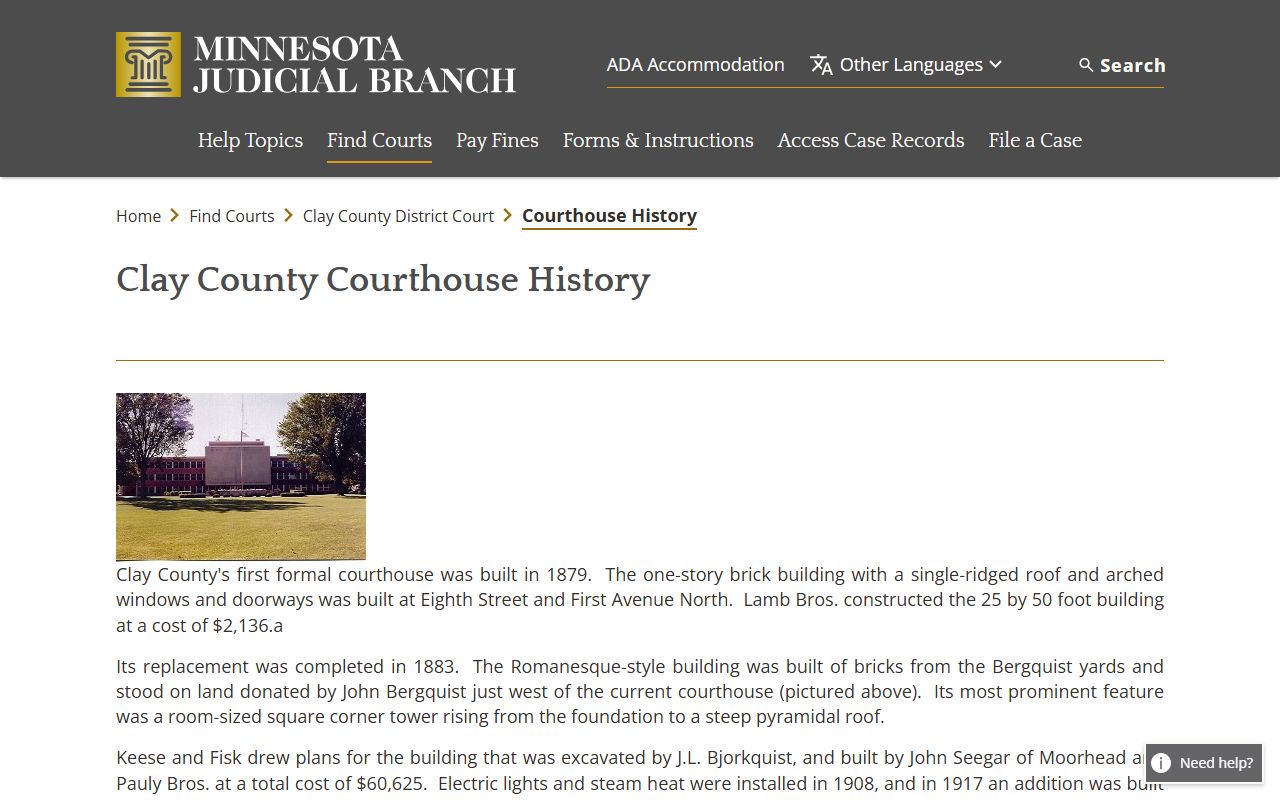 Clay County court records courthouse history page