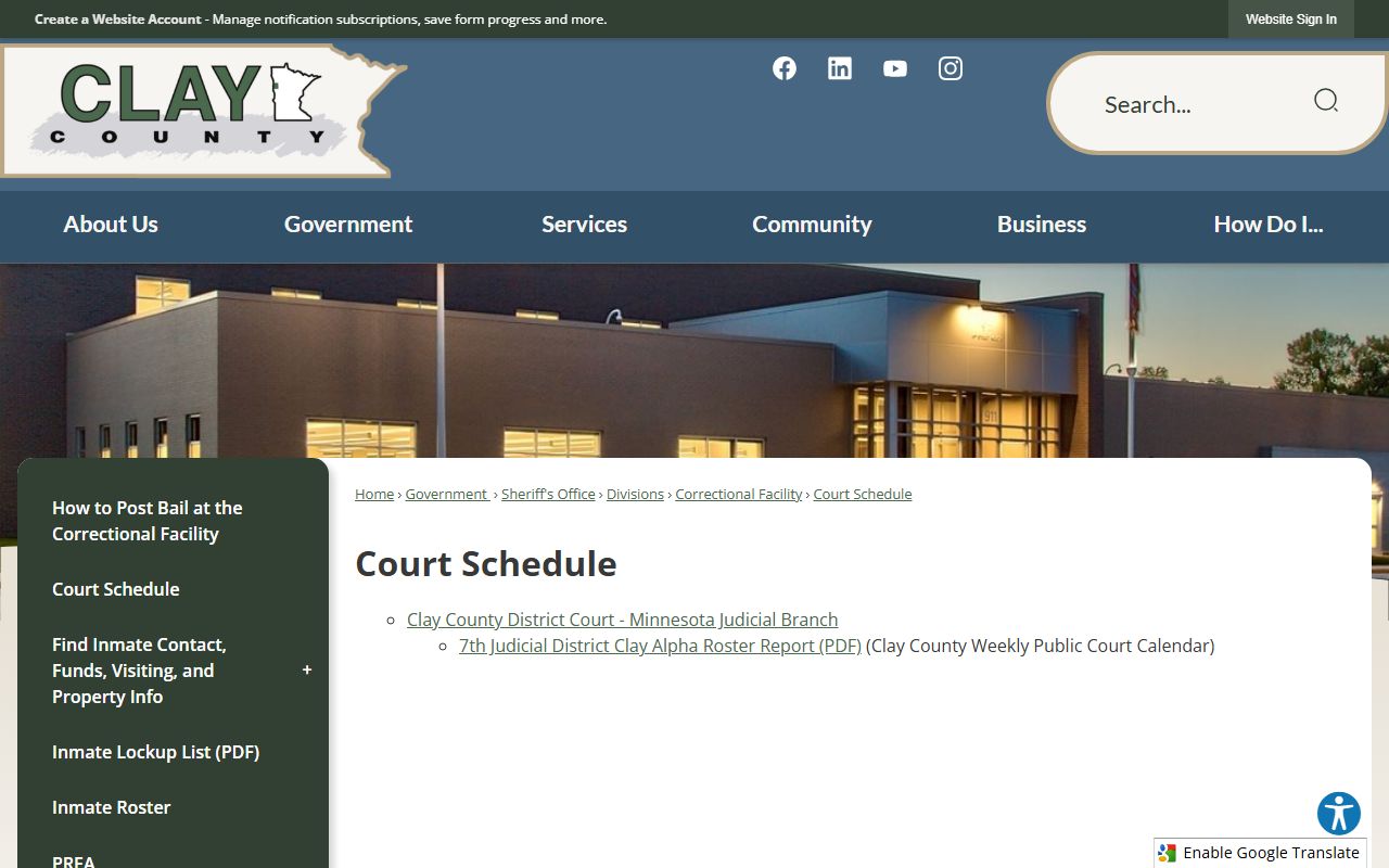 Clay County court records court schedule page
