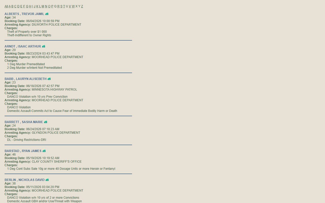 Clay County inmate records roster interface