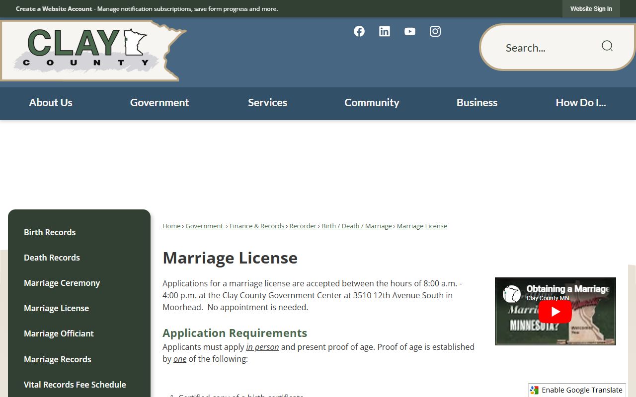 Clay County marriage records license requirements
