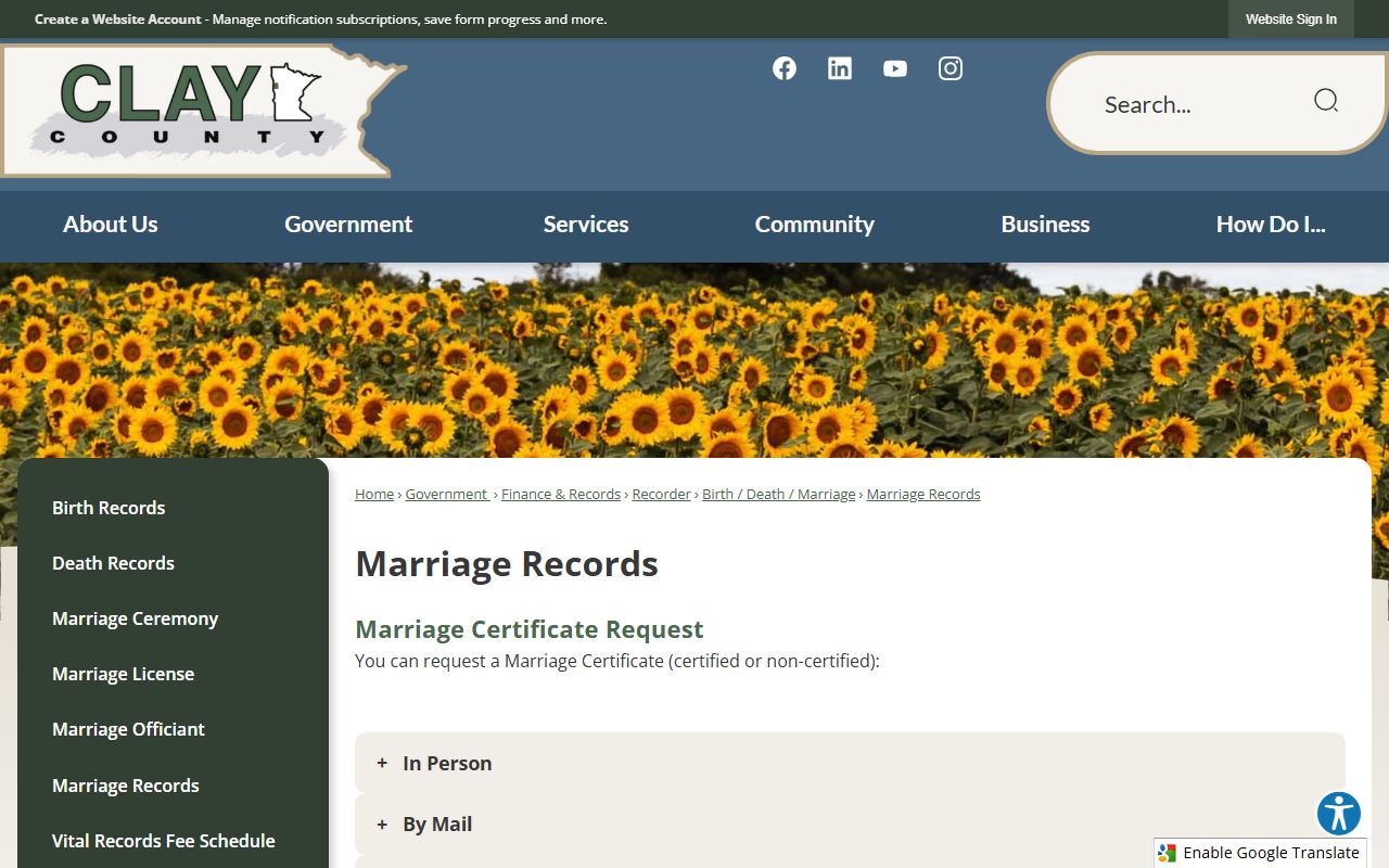 Clay County marriage records certificate request options