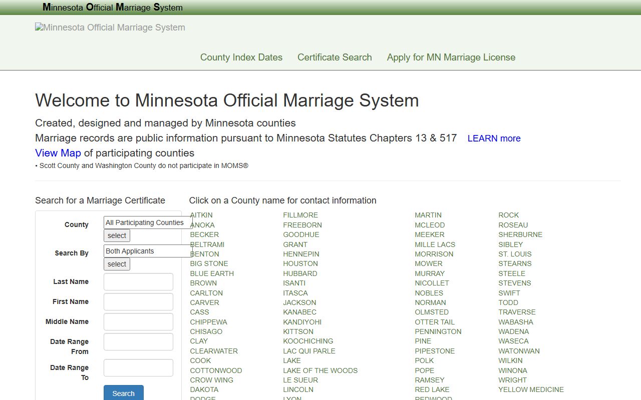 Clay County marriage records MOMS online search