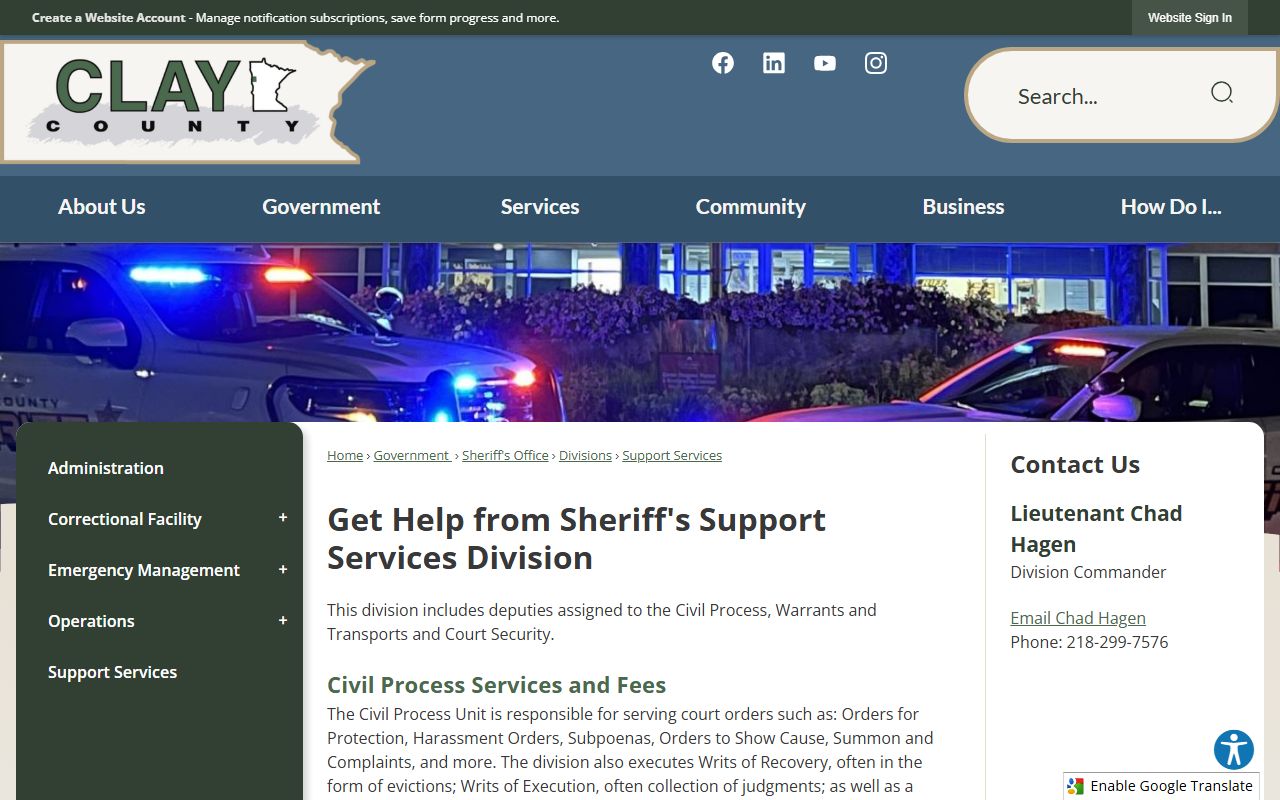 Clay County warrant records sheriff support services