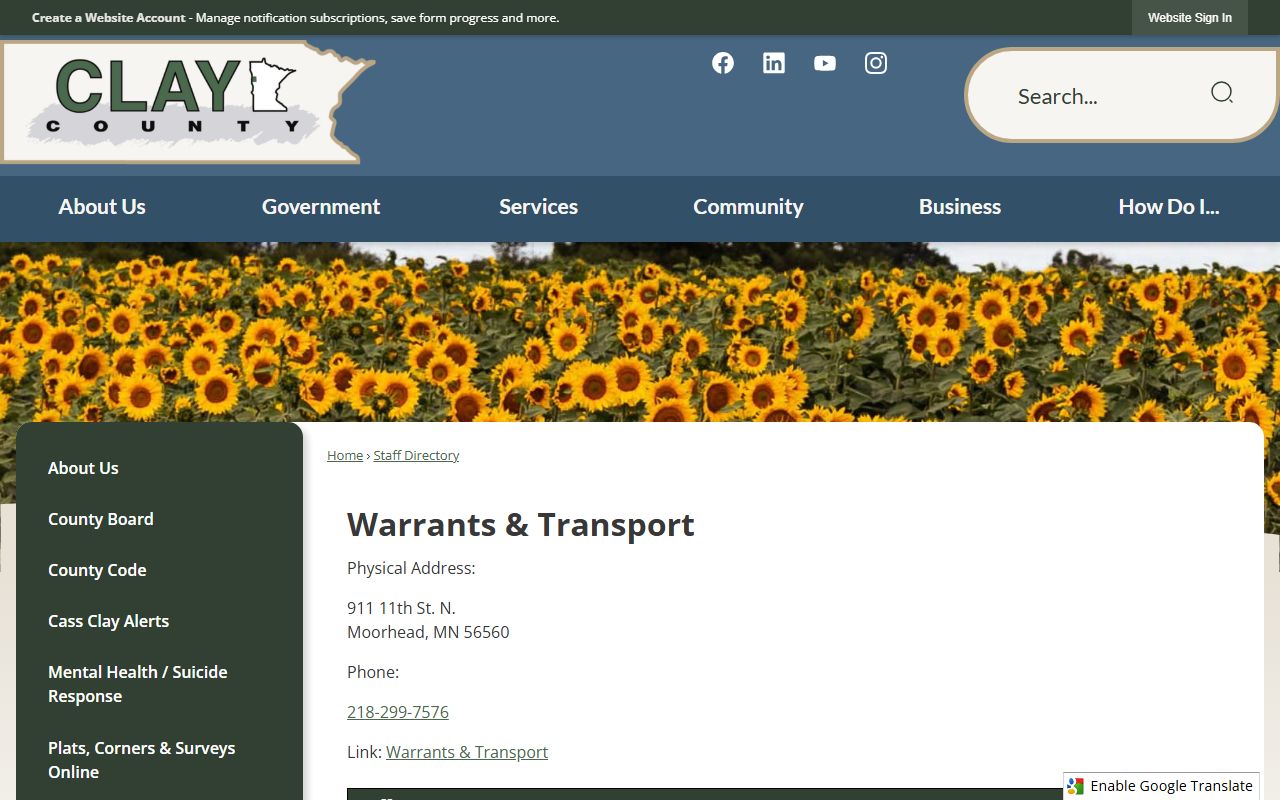 Clay County warrant records warrants and transport directory